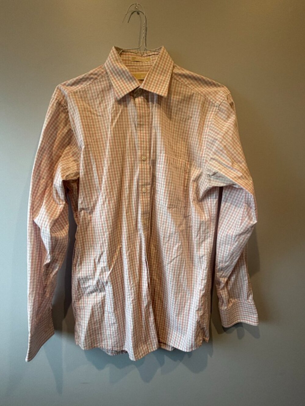 Michael Kors Regular Fit 15 1/2 34/35 Light Pink / Peach Long Sleeves Collared